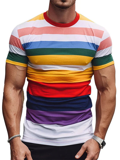 Men's Stripe Graphic Summer Tee – Casual 3D T-Shirt