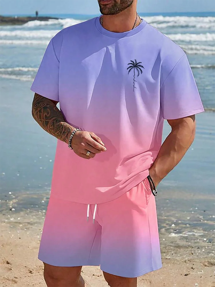 Men's Hawaiian T-Shirt & Shorts Set Beach Outfit