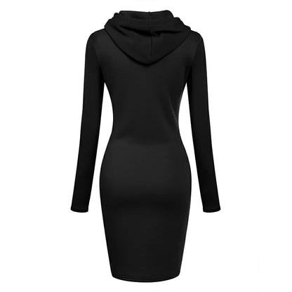 Women's Hooded Dress Long Sleeve Drawstring Text Print