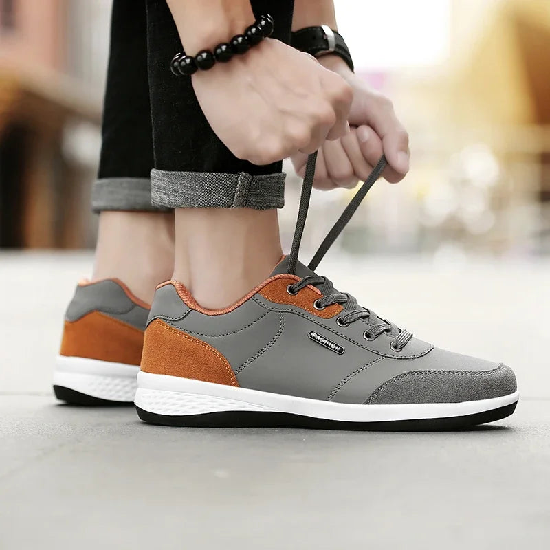 Waterproof leather men's sneakers, non-slip walking shoes
