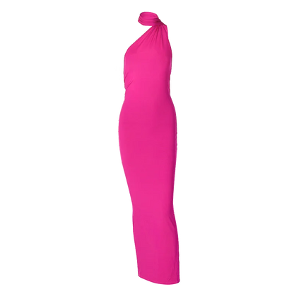 Hugcitar One Shoulder Backless Ruched Maxi Dress Women Y2K