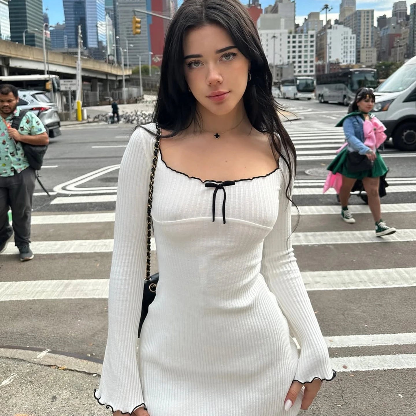 Dulzura Women’s Autumn Mini Dress – O-Neck, Long Sleeve, Ruffle Patchwork