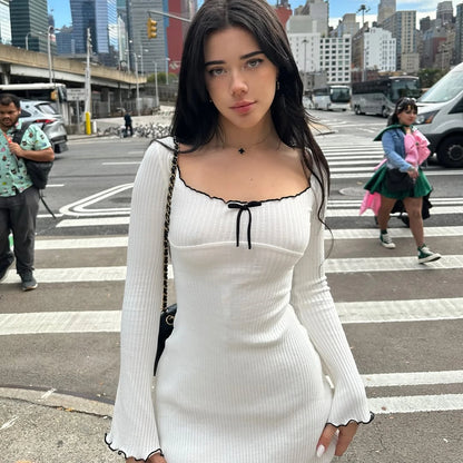 Dulzura Women’s Autumn Mini Dress – O-Neck, Long Sleeve, Ruffle Patchwork