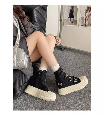 CHABELLA Women's High Top Canvas Shoes with Buckle, Zip, Street Style Comfort