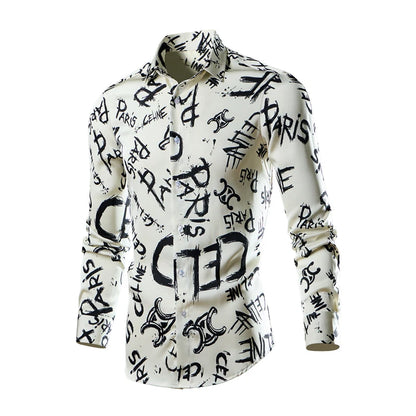 Retro men's button-up shirt, long sleeve, stylish streetwear