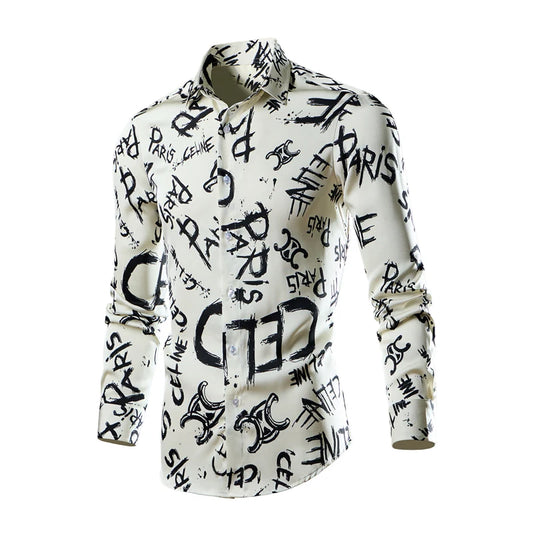 Retro men's button-up shirt, long sleeve, stylish streetwear