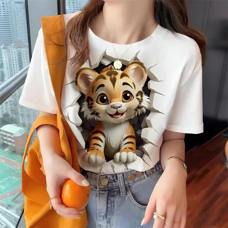 Cute Animal Print Women's Oversized Tee