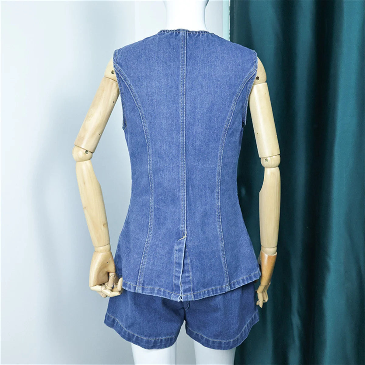 Women's Summer Denim Shorts Set Sleeveless Top & High Waist Shorts