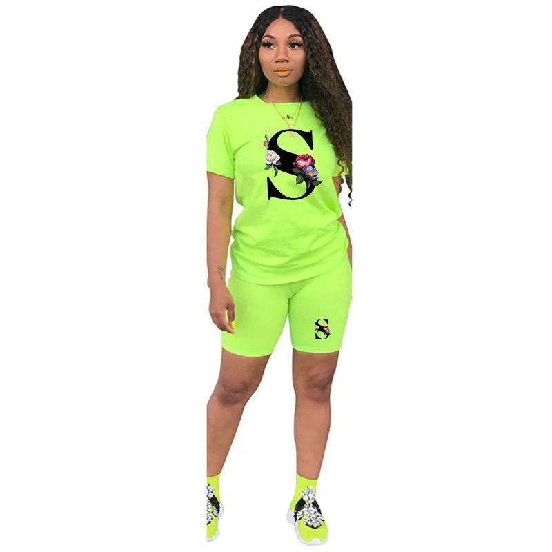 Letter S Women's T-Shirt & Shorts Tracksuit – Summer Casual Set