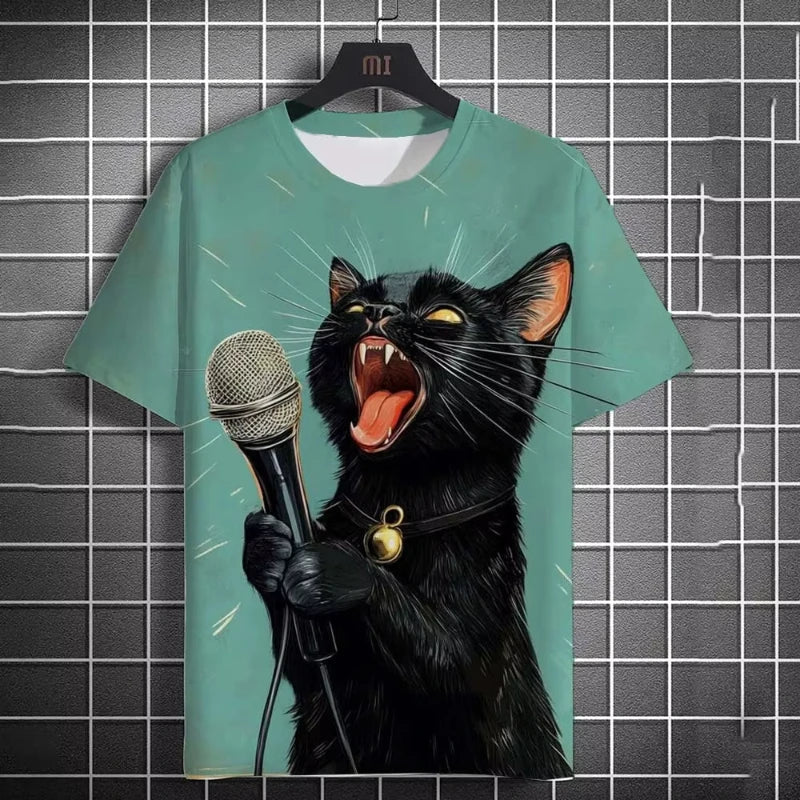 Oversized 3D Cat Print Tee – Unisex Summer Fashion