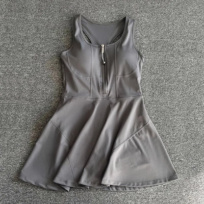 Tennis & Sports Zipper Fitness Dress – High Waist Slim Fit