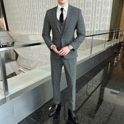 Men’s Plaid 3-Piece Suit Business Wedding Elegant Fashion Set
