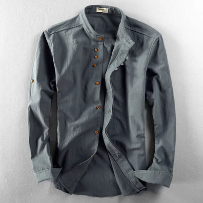 Japan style linen shirt men slim fit breathable