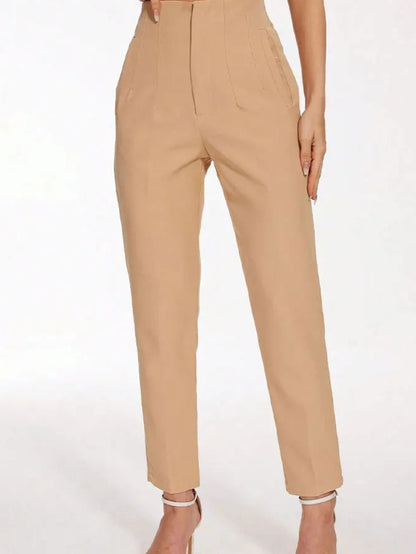 TRAFZA Women High Waist Slim Pants Office & Street Style 2024