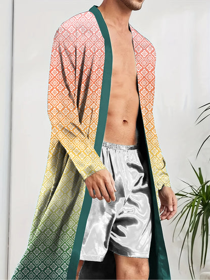 Men's Digital Print Long Sleeve Bathrobe – Quick Dry, Skin-Friendly