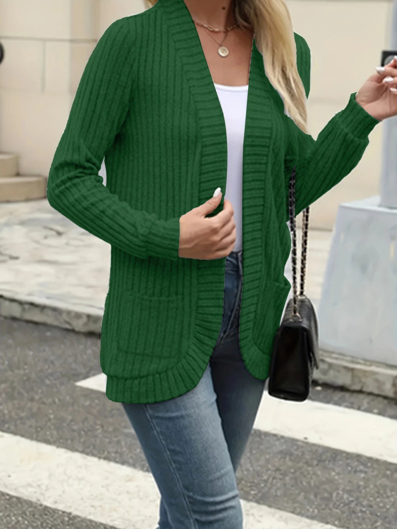 New fashion women's solid color casual pit stripe brushed cardigan jacket
