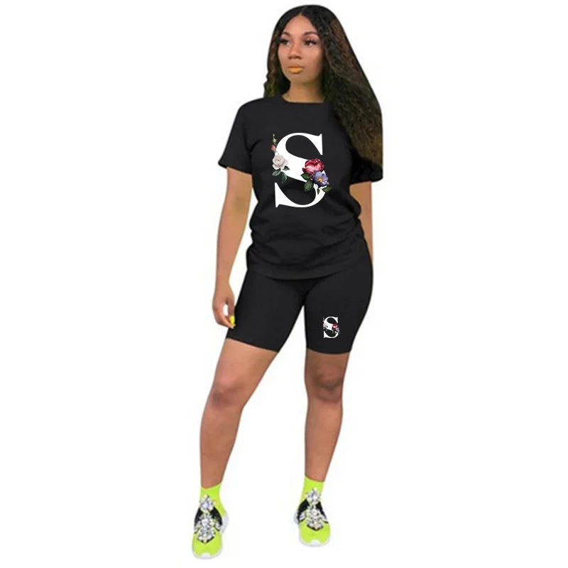 Letter S Women's T-Shirt & Shorts Tracksuit – Summer Casual Set