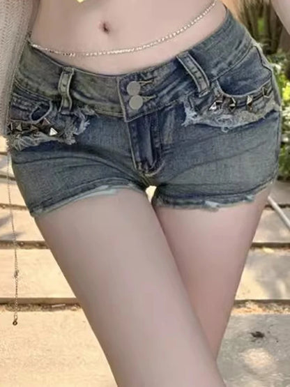 Women Y2K Blue Retro Hot Shorts