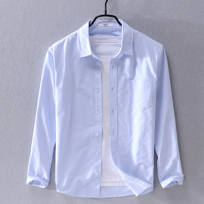 Men’s cotton Oxford shirt, stand collar, casual, comfortable white