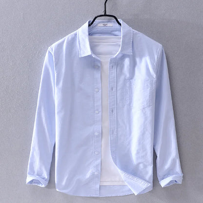 Men’s cotton Oxford shirt, stand collar, casual, comfortable white