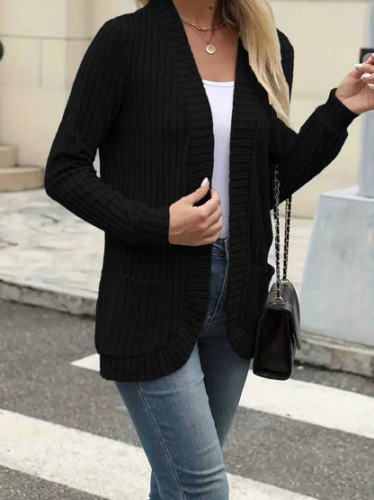New fashion women's solid color casual pit stripe brushed cardigan jacket