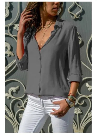 Vintage Autumn Women’s Shirt Polo Collar Loose Blouse