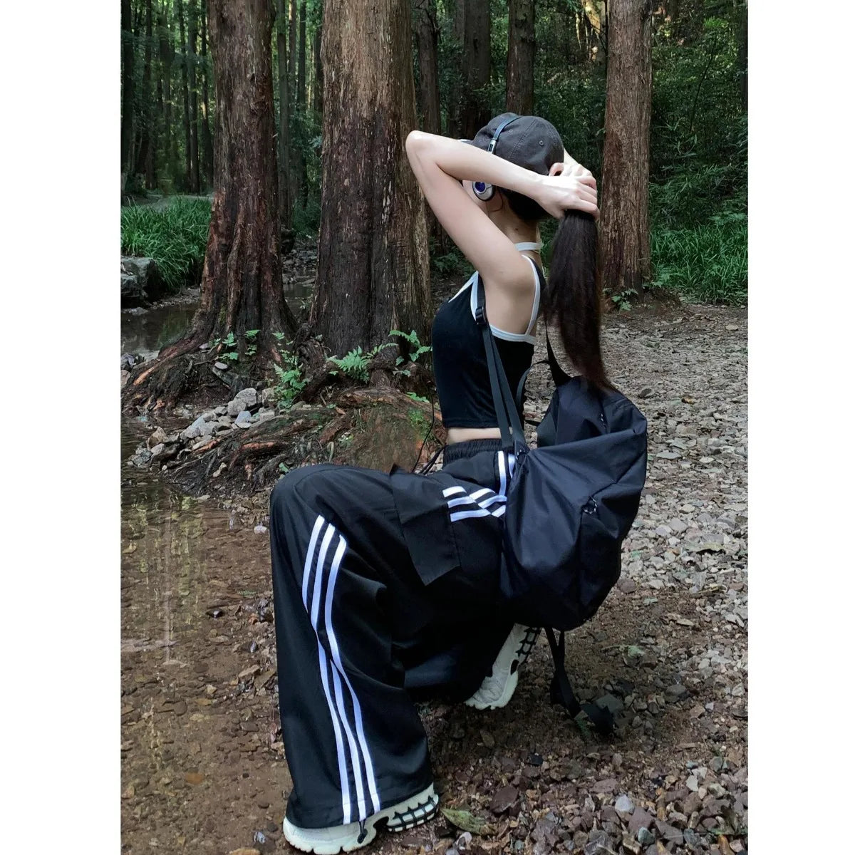 Women Baggy Stripe Cargo Joggers – Y2K Streetwear