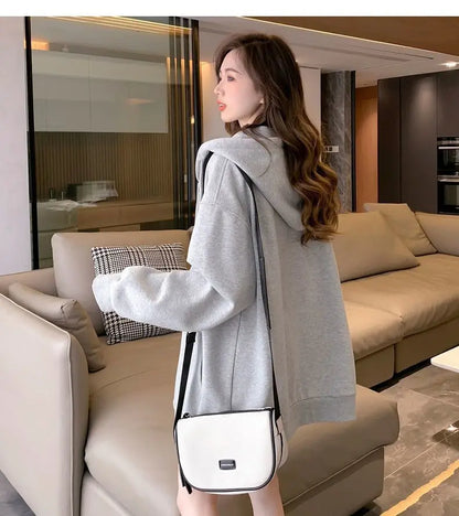 Women Embroidered Zip-Up Hoodie Casual Loose Streetwear Sweatshirt