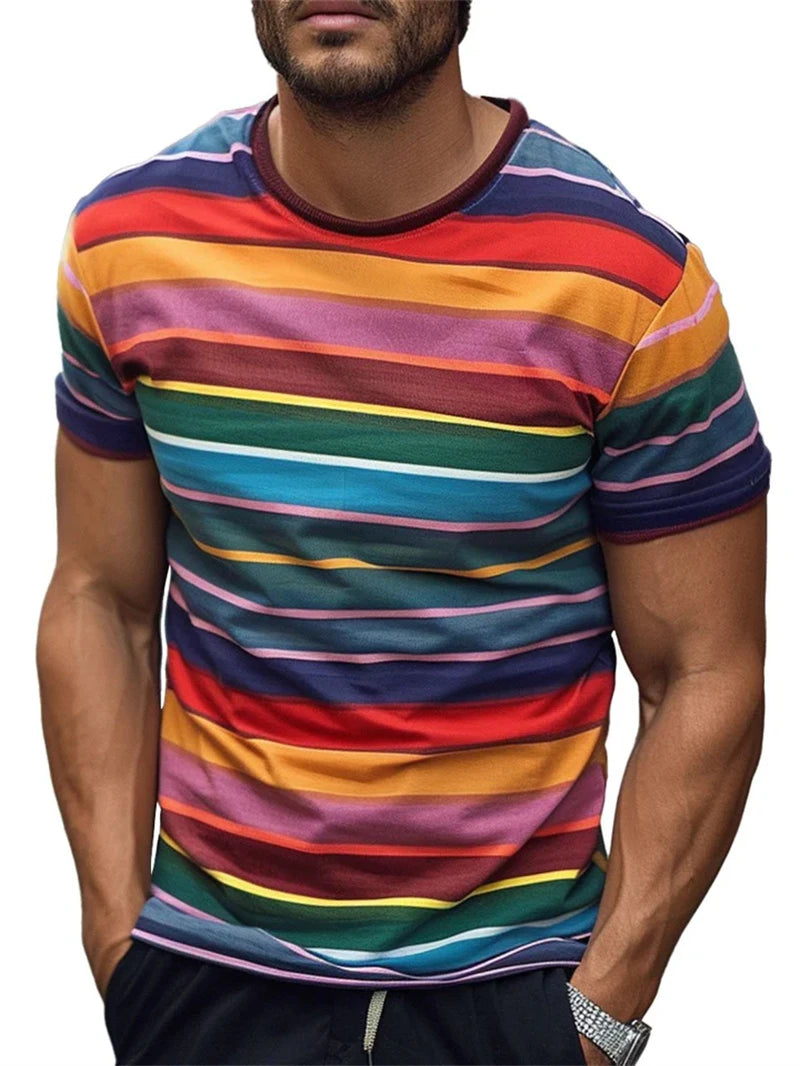 Men's Stripe Graphic Summer Tee – Casual 3D T-Shirt