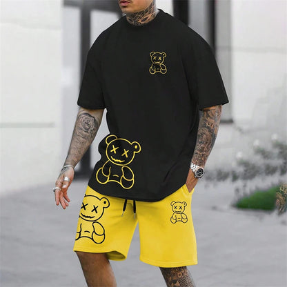 Harajuku Fun Bear Men's Summer Two-Piece Set