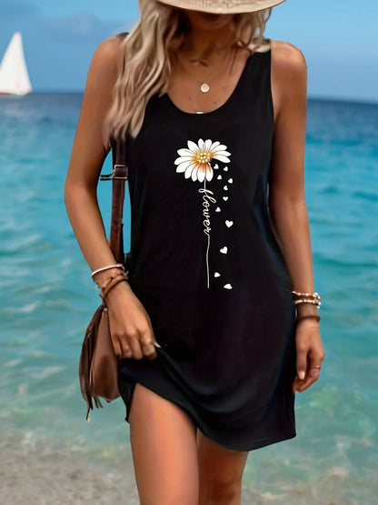 Sexy Summer Sleeveless Mini Dress – Black Print