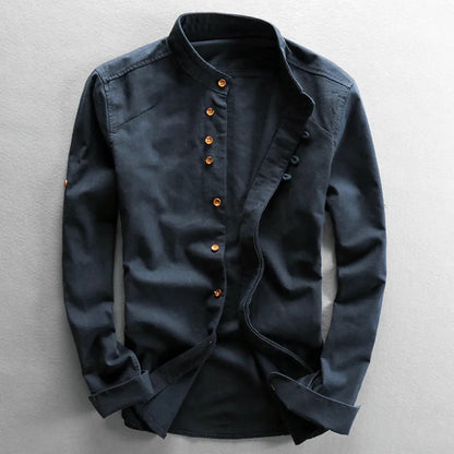 Japan style linen shirt men slim fit breathable