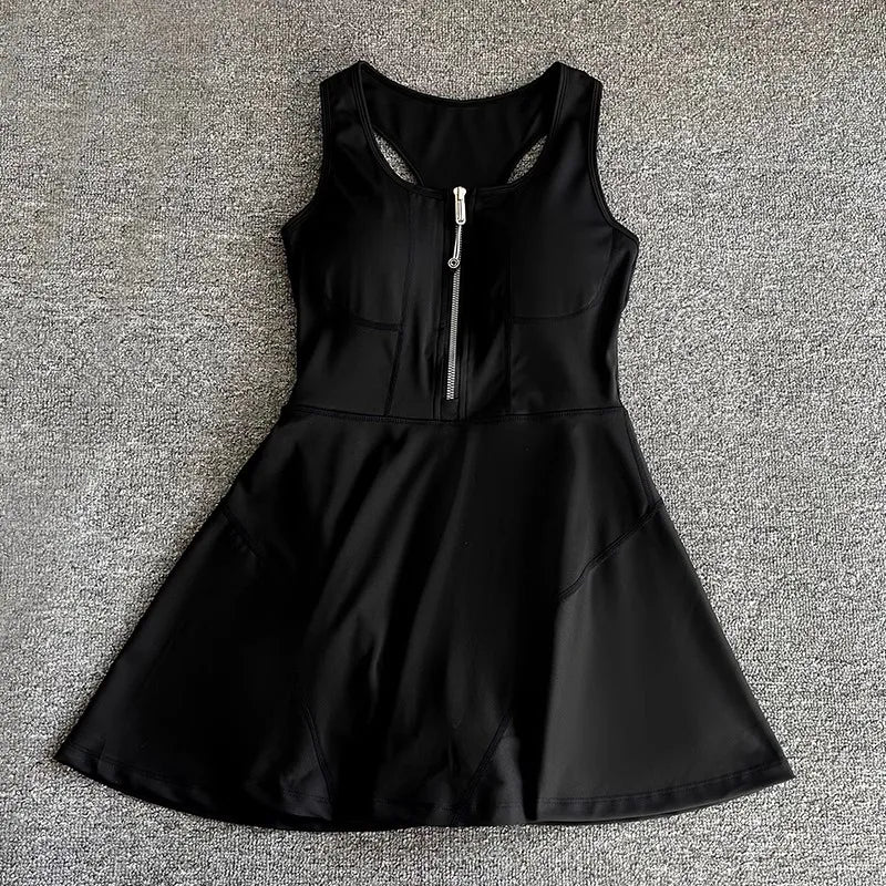 Tennis & Sports Zipper Fitness Dress – High Waist Slim Fit