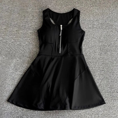 Tennis & Sports Zipper Fitness Dress – High Waist Slim Fit
