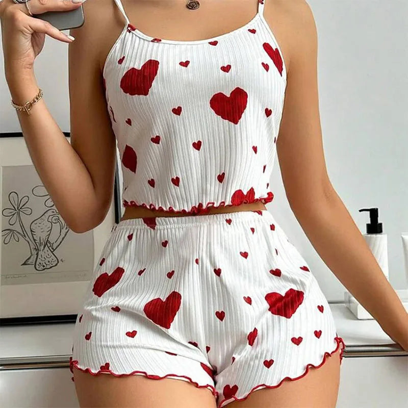 Women's 2PCS Pajamas Set – Soft Tank & Shorts, Love Print