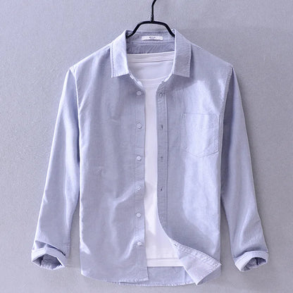 Men’s cotton Oxford shirt, stand collar, casual, comfortable white