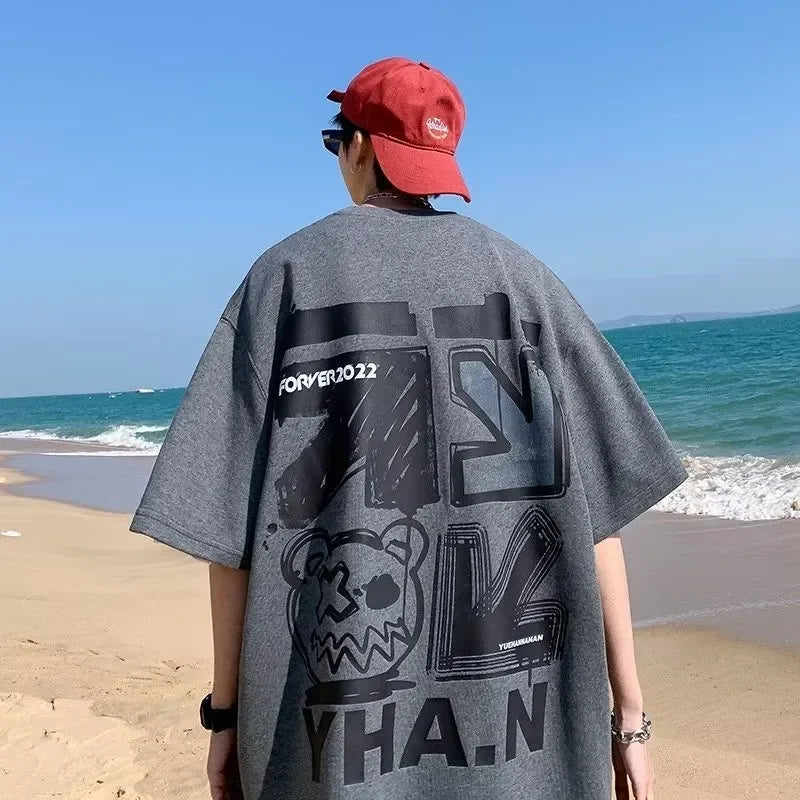 Men's Spring T-shirt Short Sleeve Cartoon Graffiti Print Unisex Alphabet