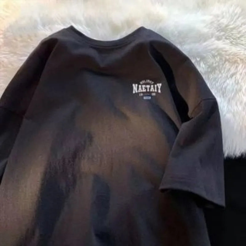 Men’s Oversized Vintage Letter T-Shirt – Casual & Couple Outfit