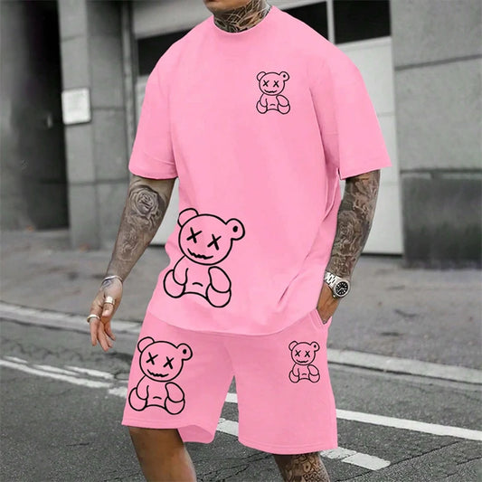 Harajuku Fun Bear Men's Summer Two-Piece Set