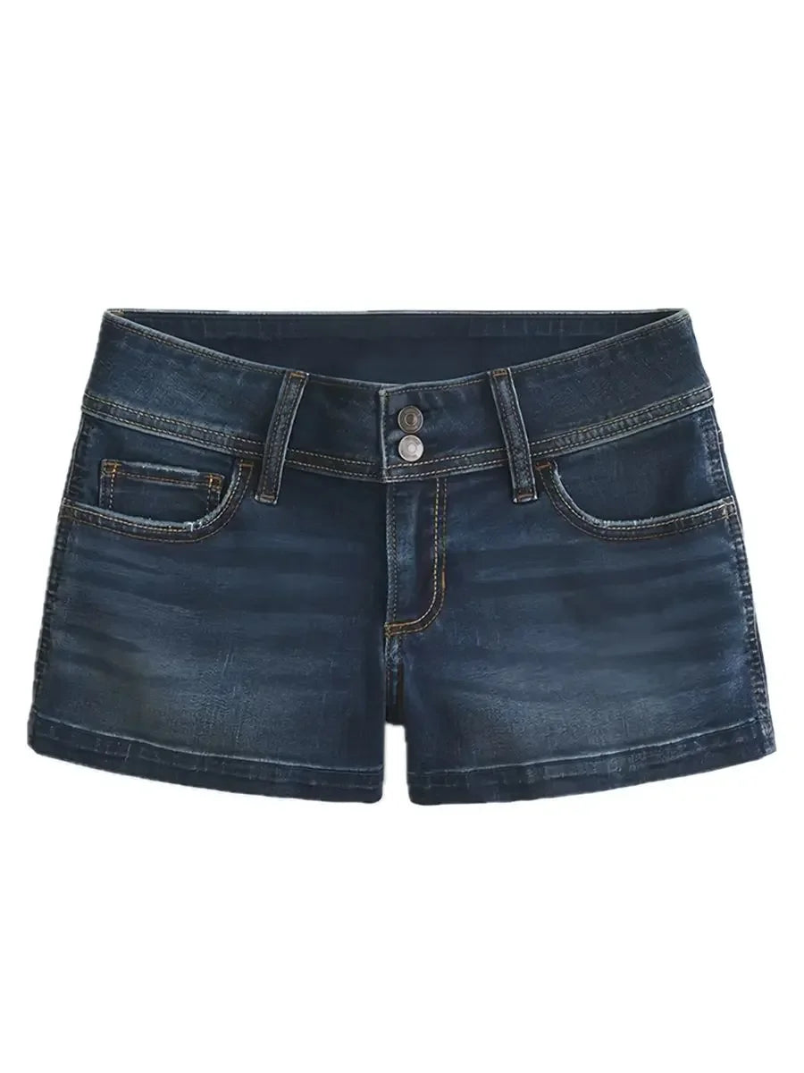 Women's Blue Distressed Denim Shorts – Low Rise Skinny