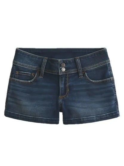 Women's Blue Distressed Denim Shorts – Low Rise Skinny