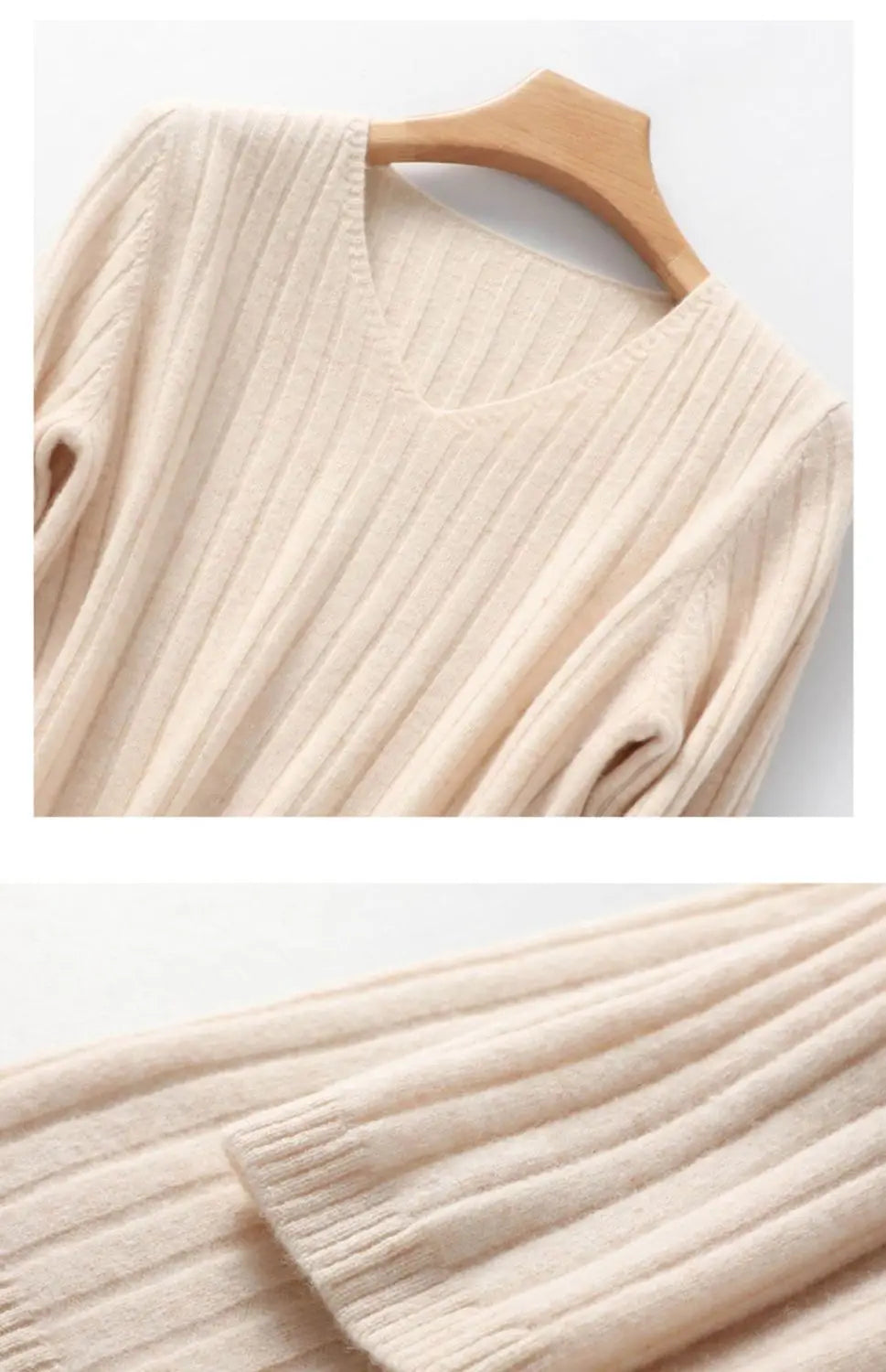 Women V-Neck Knitted Sweater Long Sleeve Top