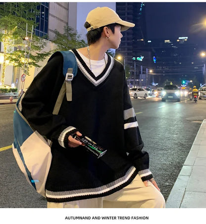 Men's, Korean V-neck Sweater Casual Autumn Winter Comfortable