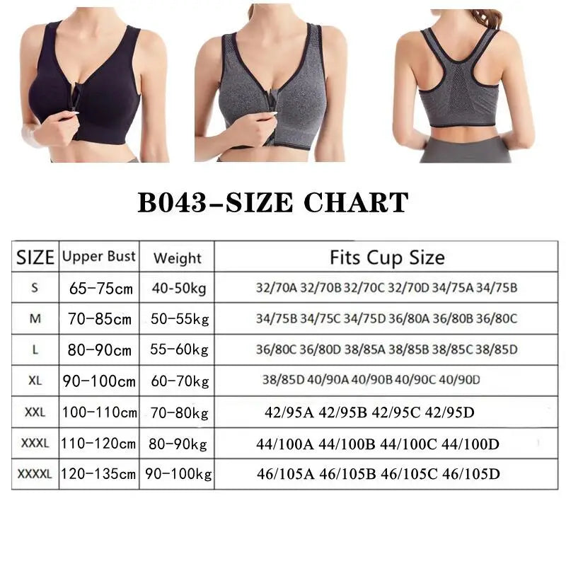 Women's Front-Zip Sports Bra Shockproof Breathable Seamless