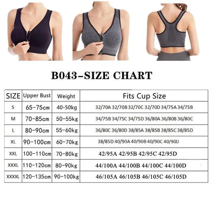 Women's Front-Zip Sports Bra Shockproof Breathable Seamless