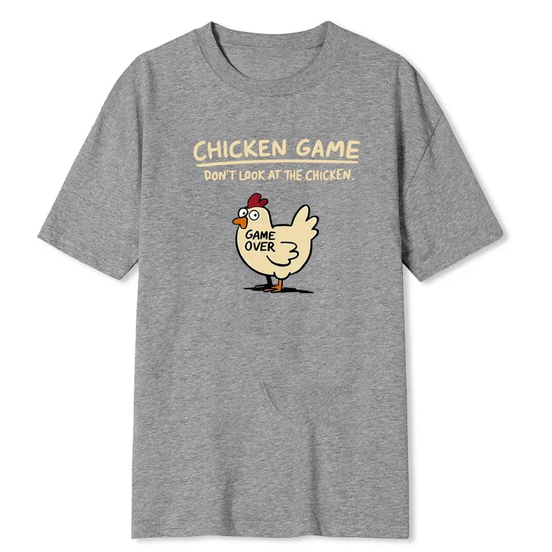 Men's Chicken Game Print T-Shirt – Casual Round Neck Short Sleeve Top