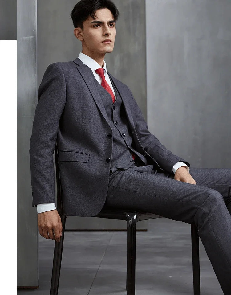 Men's Slim-Fit Business Wedding Suit 3-Piece Gentleman Fashion Set