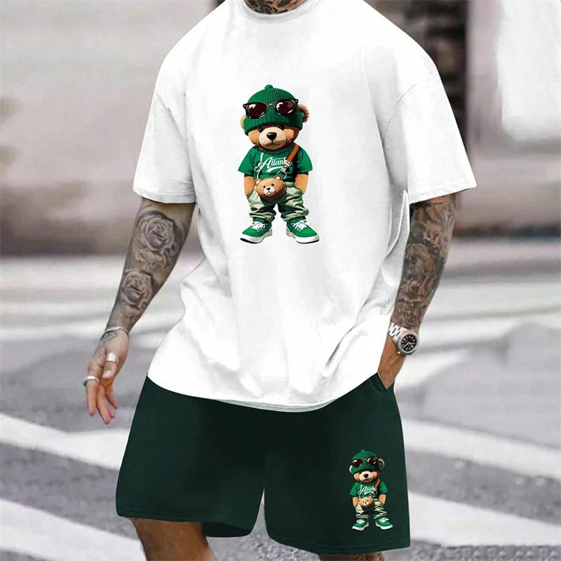 Harajuku Fun Bear Men's Summer Two-Piece Set