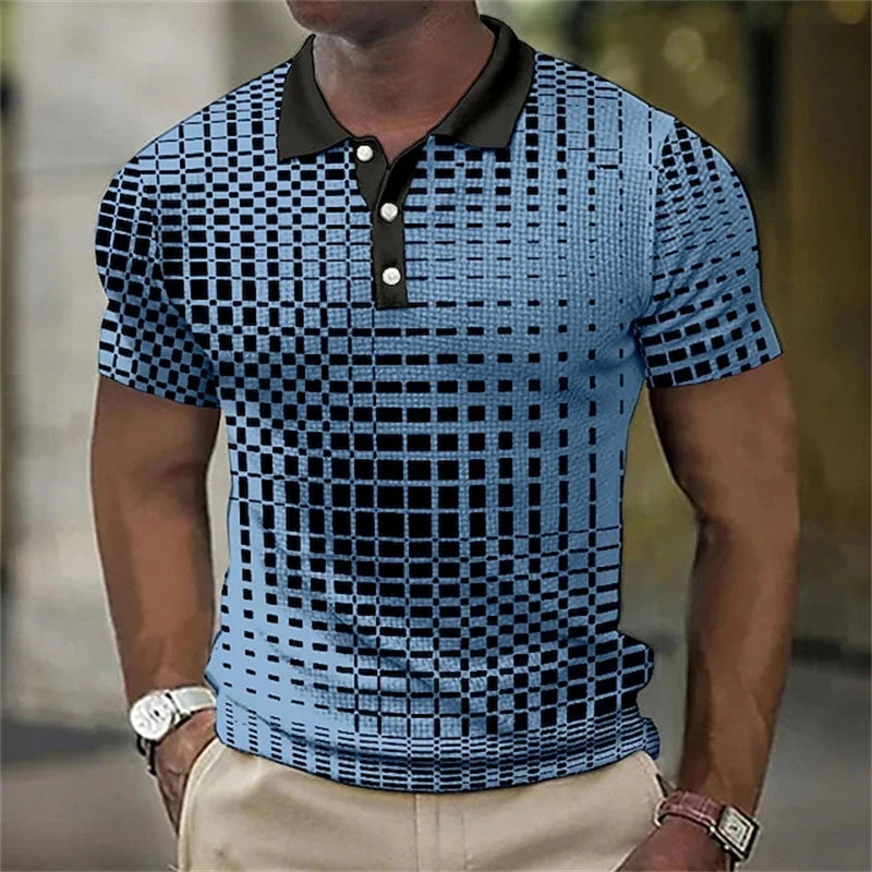 Men's Vintage Waffle Polo – Casual Plaid Shirt
