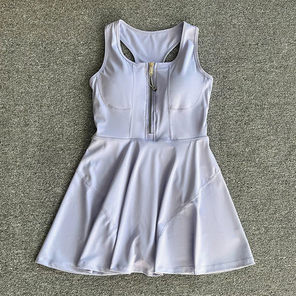 Tennis & Sports Zipper Fitness Dress – High Waist Slim Fit